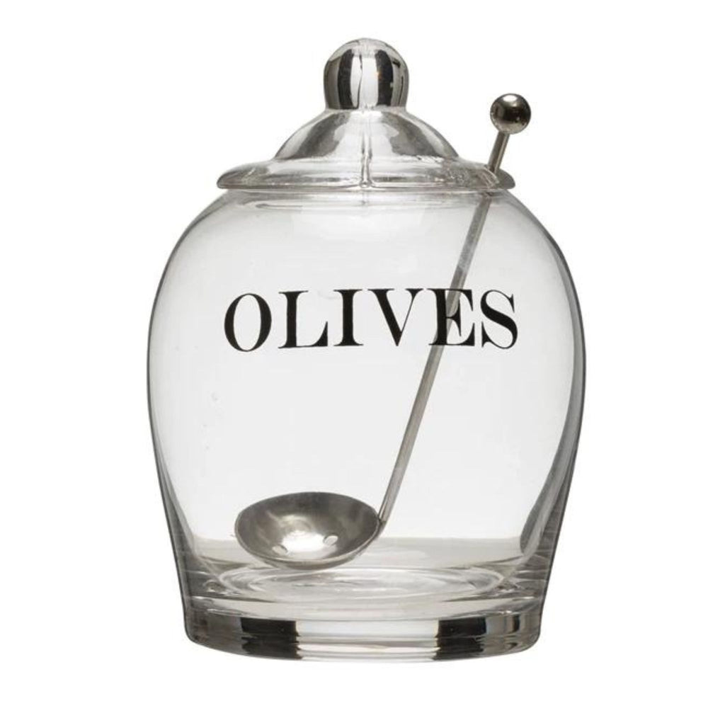 Glass Jar "Olives" w/ Stainless Steel Slotted Spoon