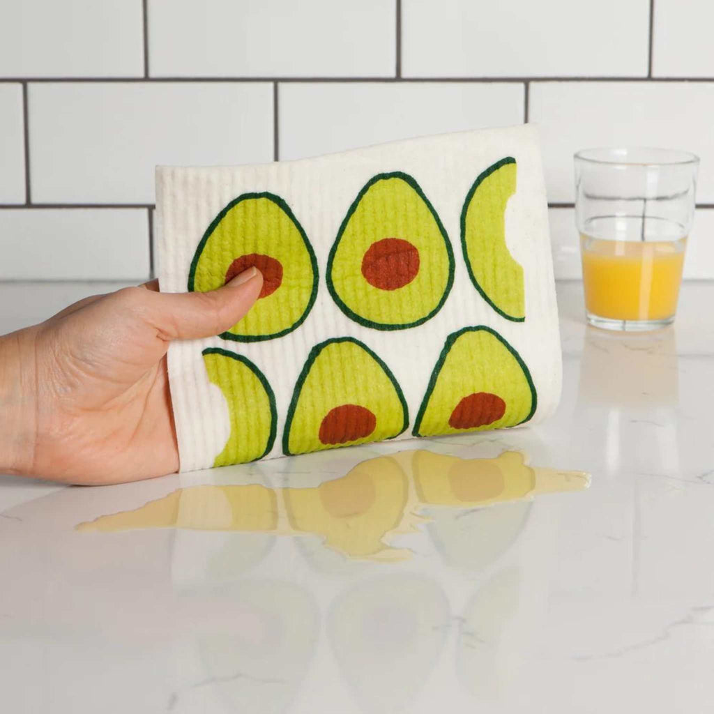 Swedish dish cloth with avocado design. Cleaning countertop