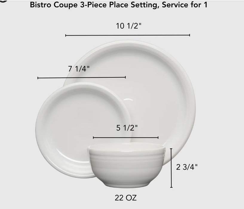 Bistro Coupe 3 Pc. Place Setting - dimensions