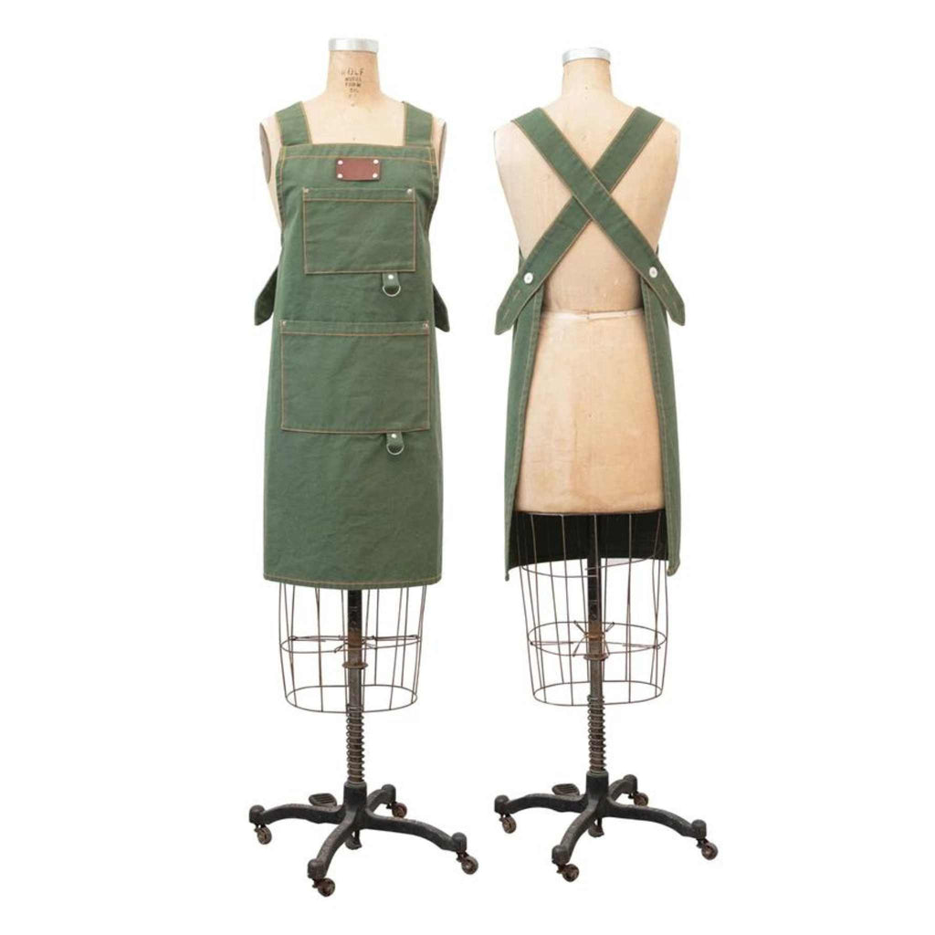 Apron Cotton Canvas Green with pockets and rivets by the Creative Coop