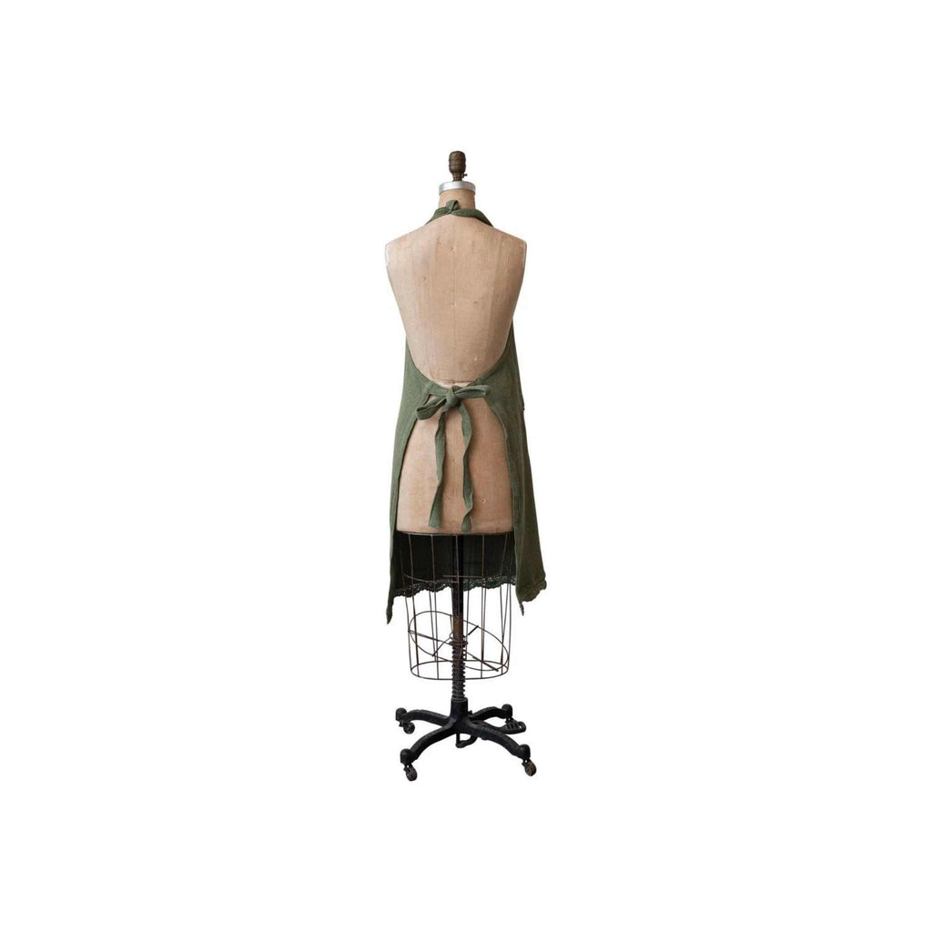 Apron-with-pockets-olive-green back view
