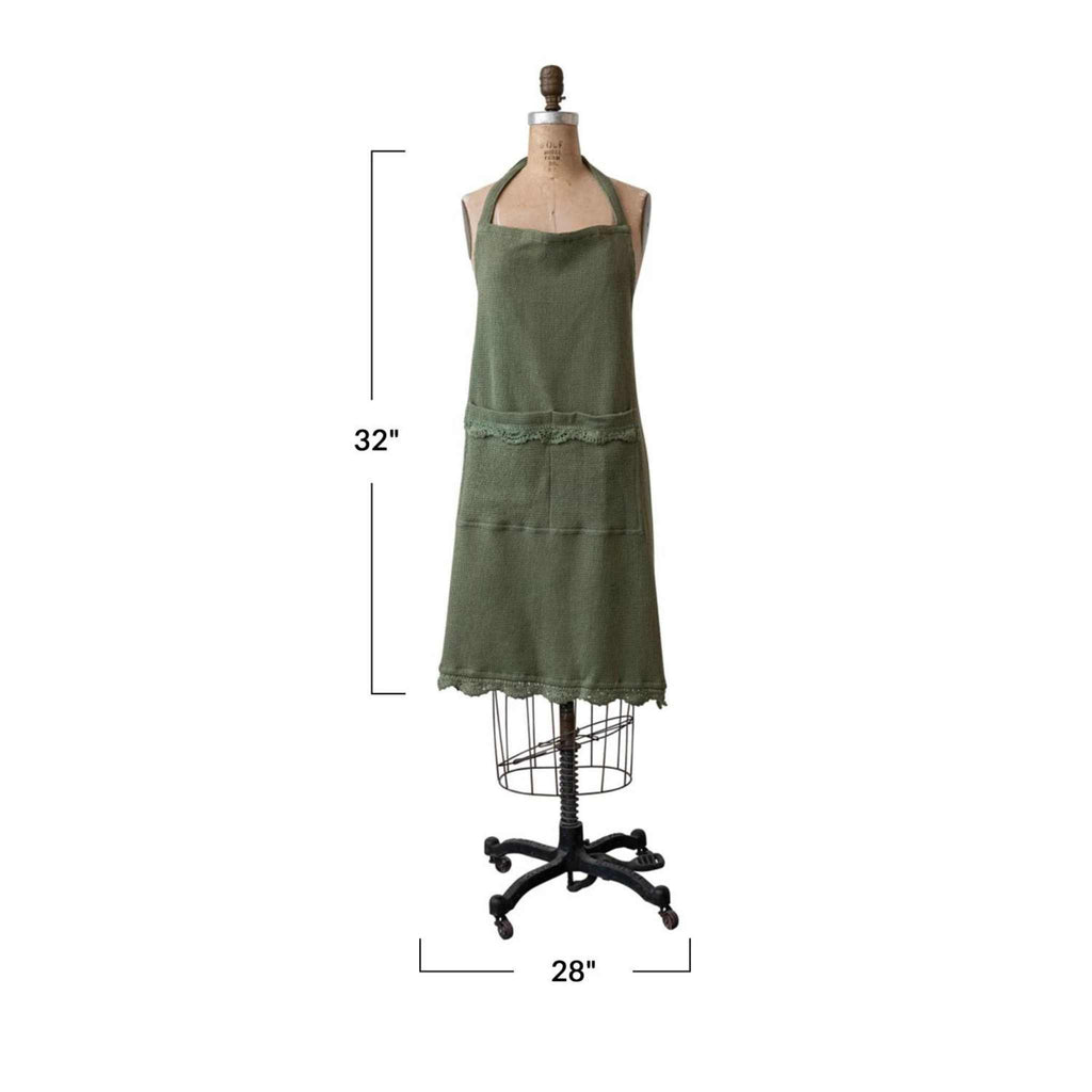 Apron-with-pockets-olive-green with dimensions