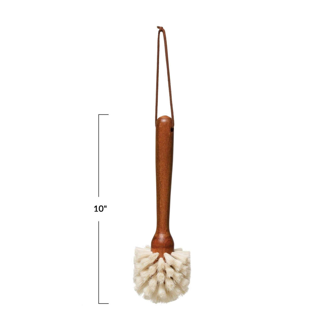 Dish brush with leather tie with dimensions