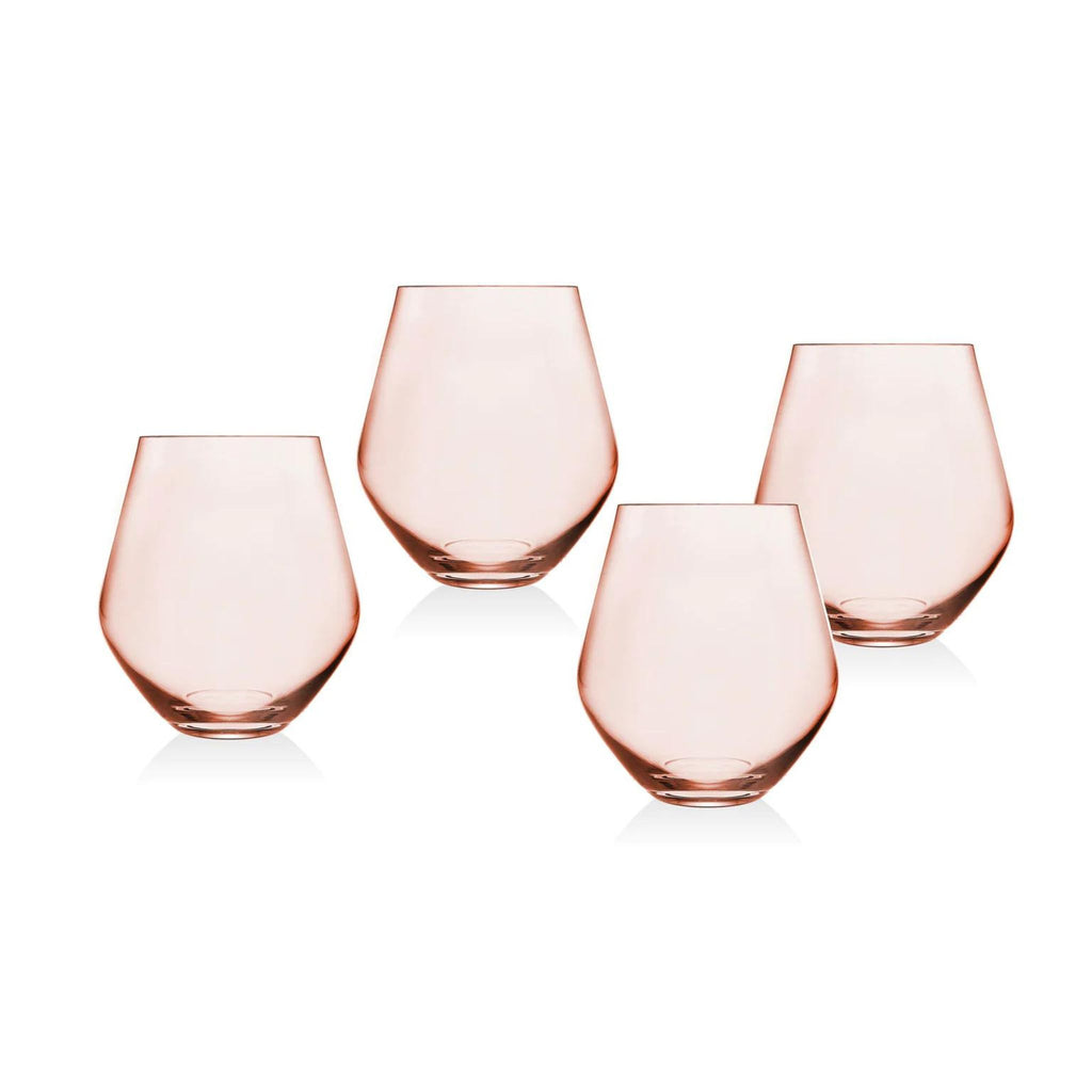 meridian blush stemless wine glasses, set of 4