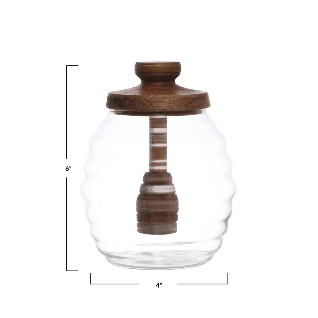 Honey glass jar with dipper - dimensions