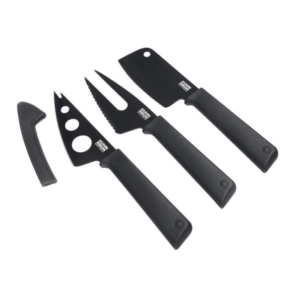 Set of 3 black cheese knives with black handles