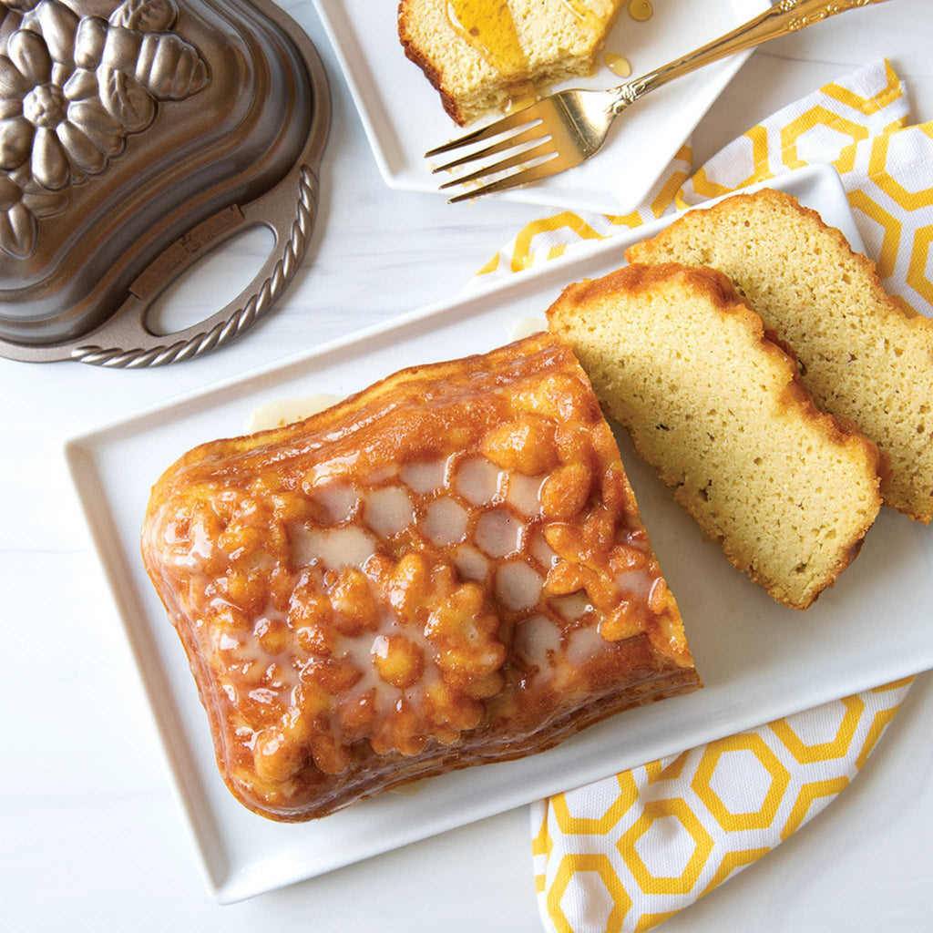 Nordic Ware honeycomb loaf pan with loaf sliced