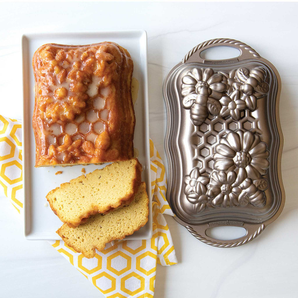 Nordic Ware honeycomb loaf pan with loaf