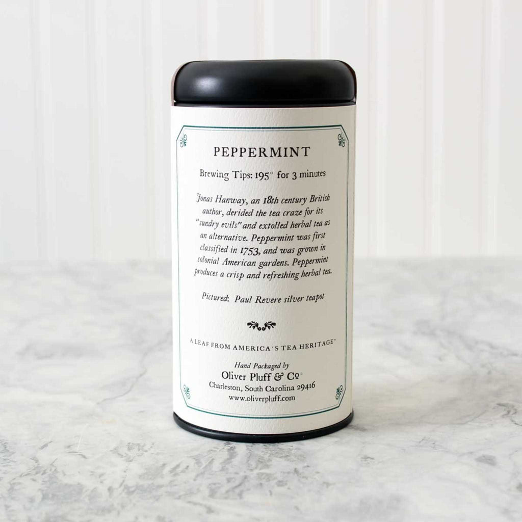 Peppermint tea of Oliver Pluff and Co. Back label.