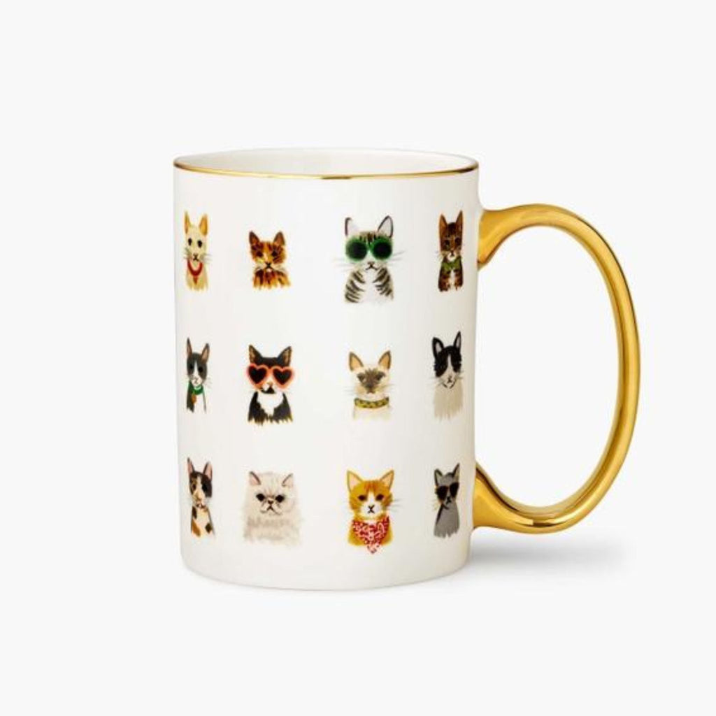 cat porcelain mug with gold handle 