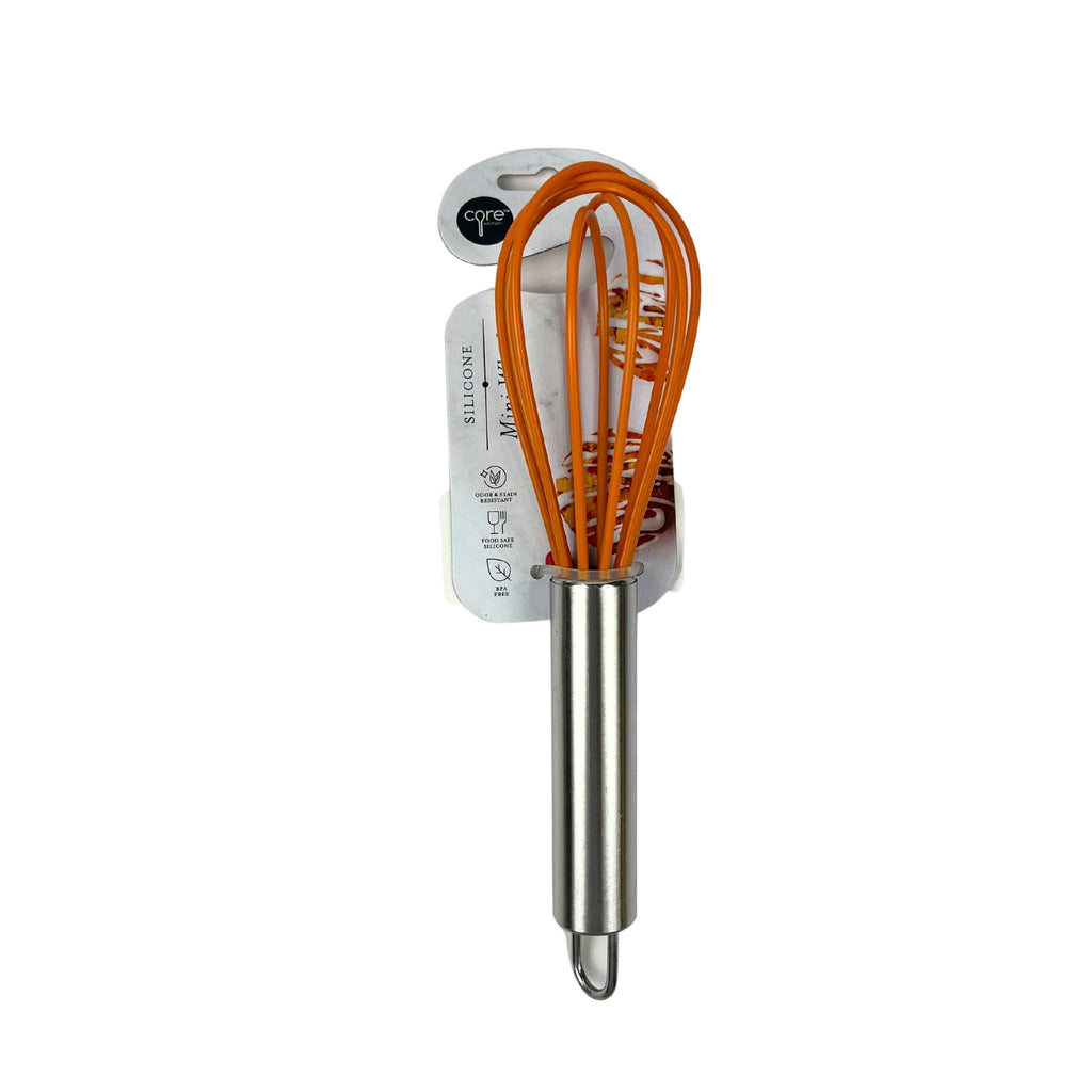 Silicone mini whisk in orange color.