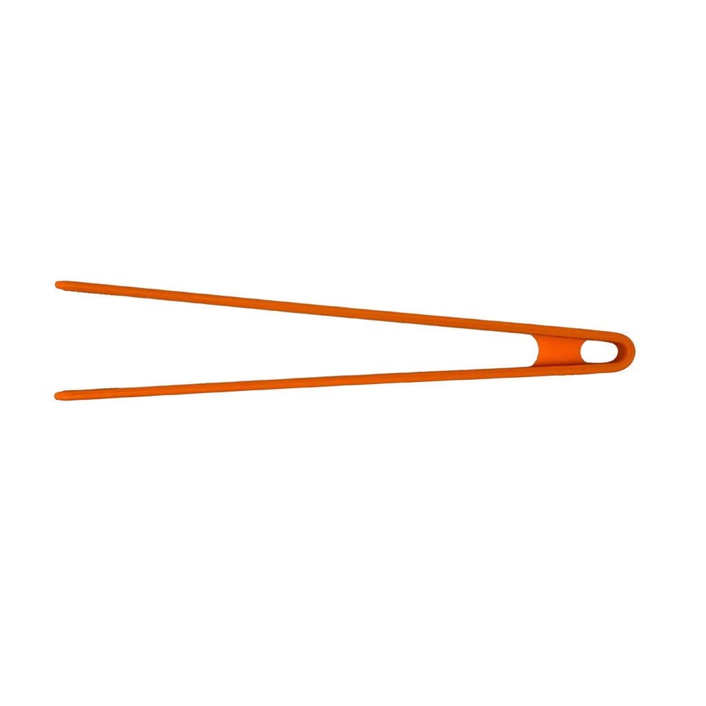 Silicone tong 11.5 inches long in orange color.