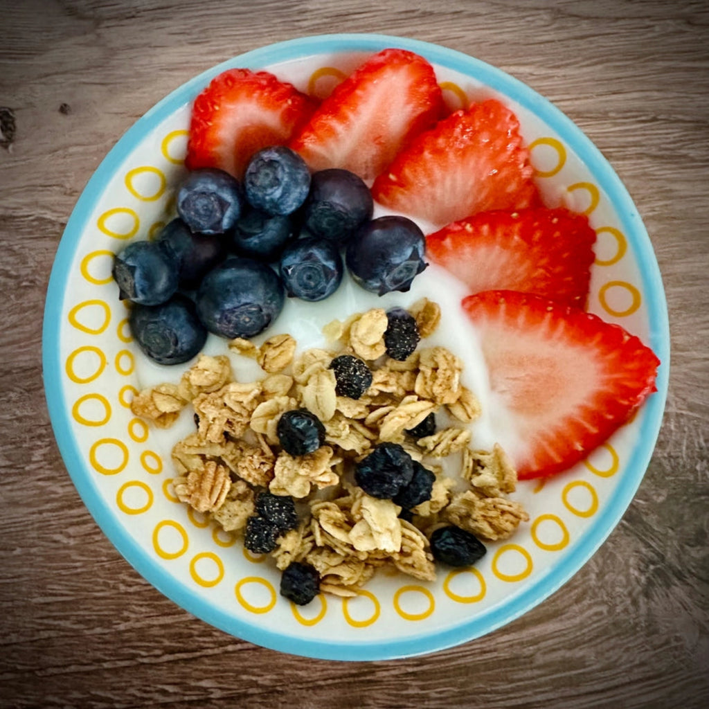 Blueberry Muffin Granola with berries/yogurt