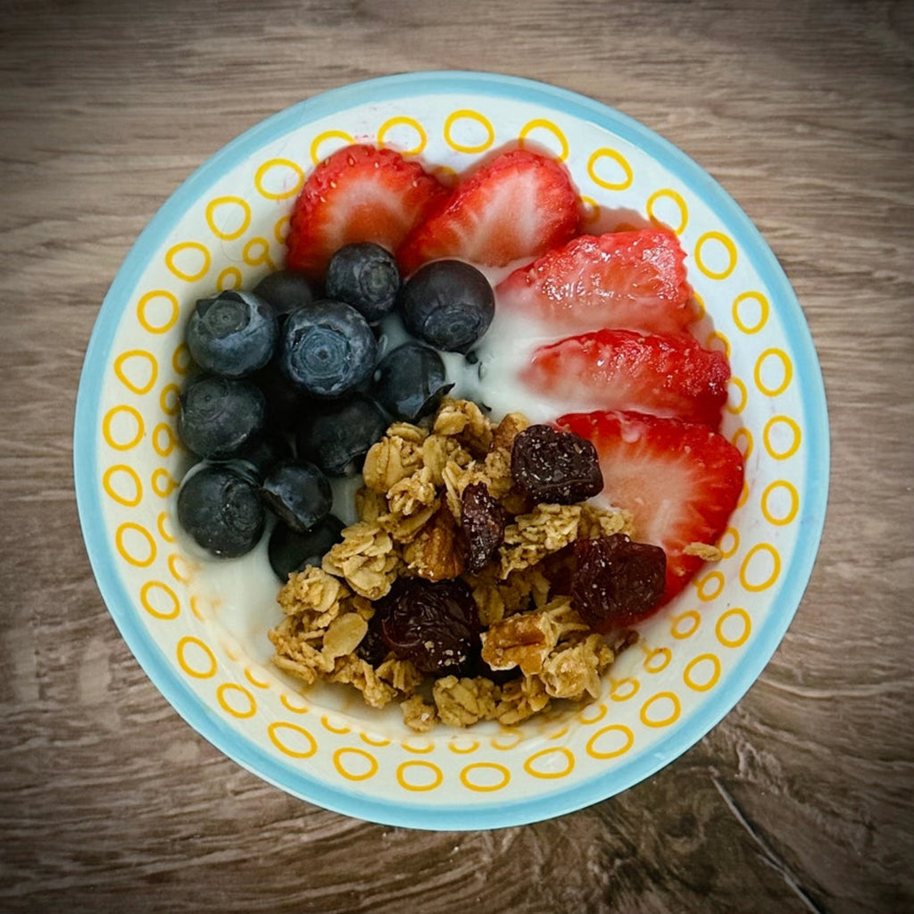 Bourbon Pecan Granola with berrie and yogurt