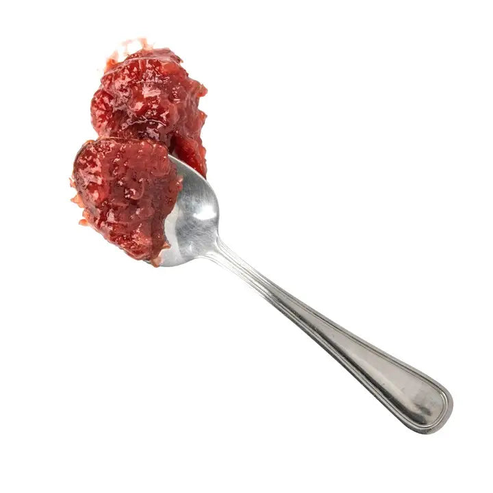 Mini Strawberry Rhubarb Jam on a spoon