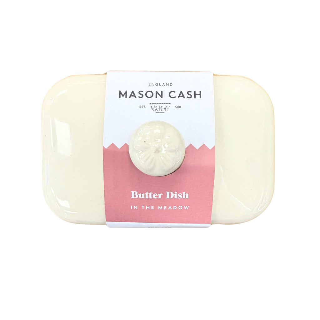 butter dish, top view, by mason cash against a white background