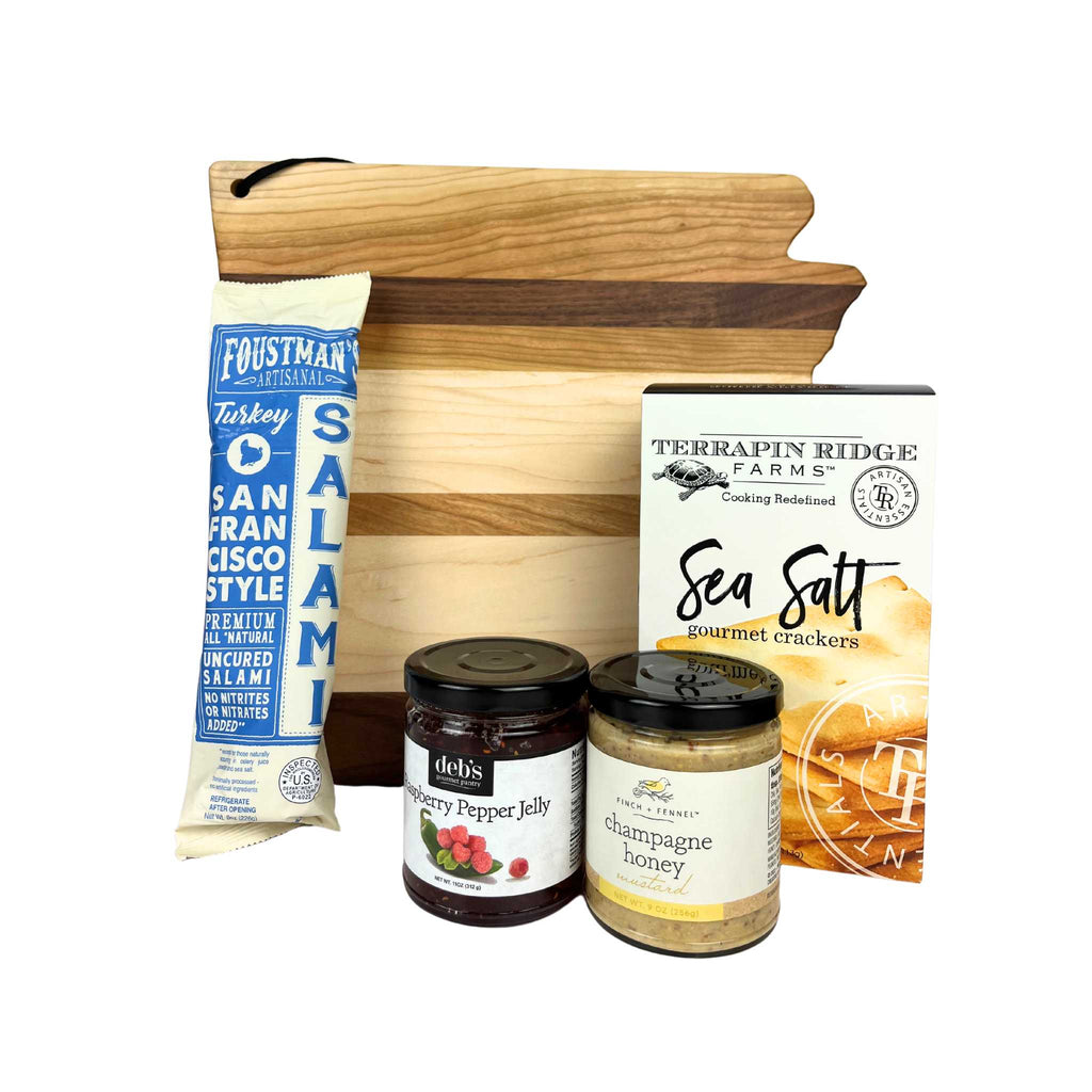 Gourmet charcuterie gift set with turkey salami