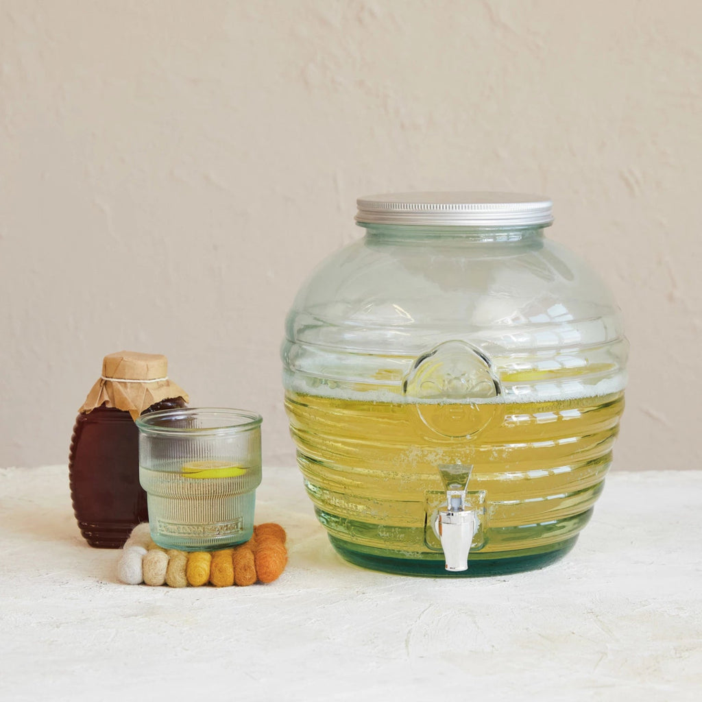 Glass Bee Beverage Dispenser in use