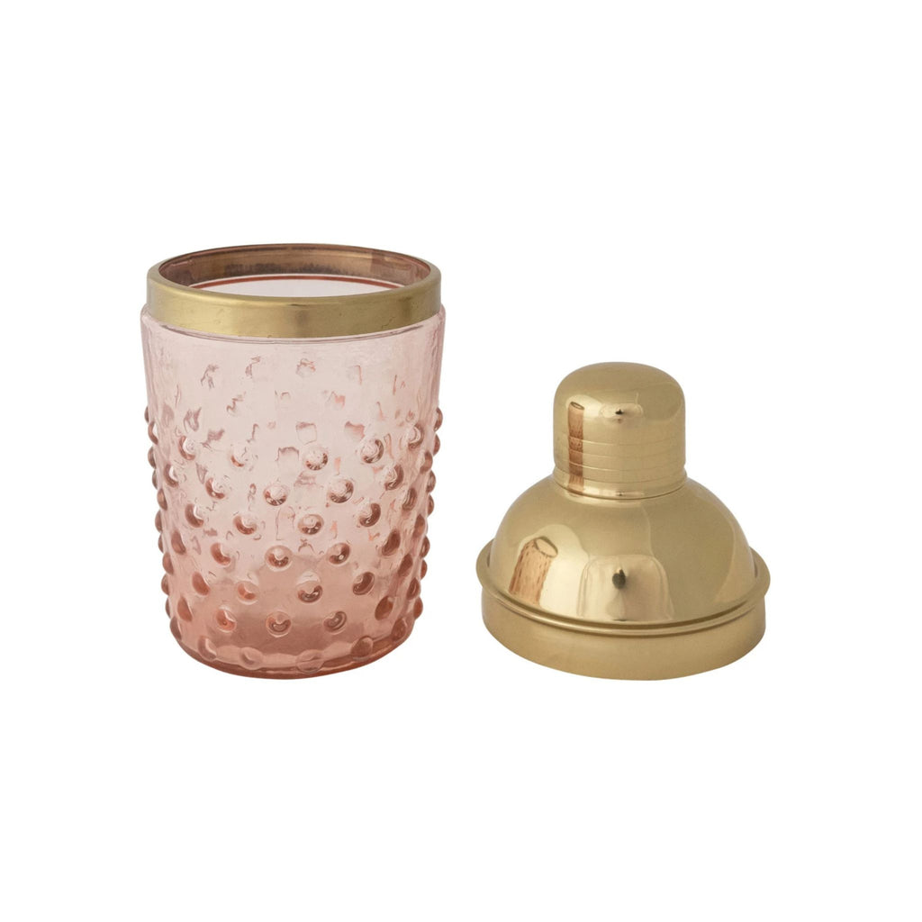 Hobnail Glass Cocktail Shaker - Pink/Gold