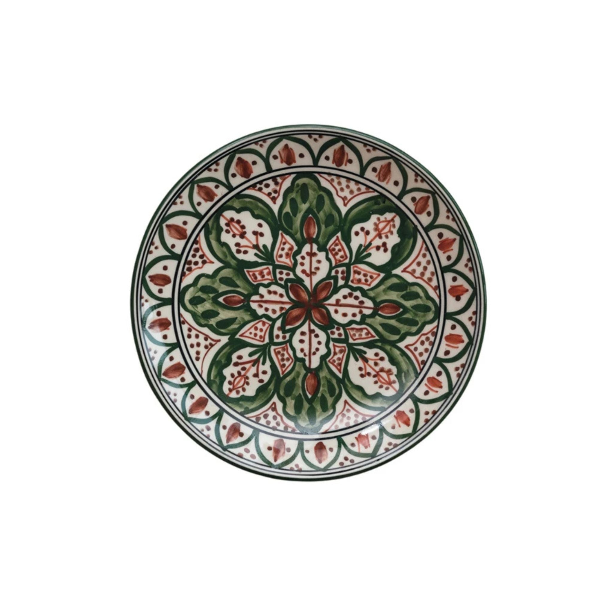 Stoneware Plate - Cream, Brown, Green