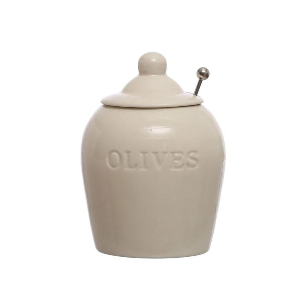 Olive Jar - Stoneware w/Slotted Spoon