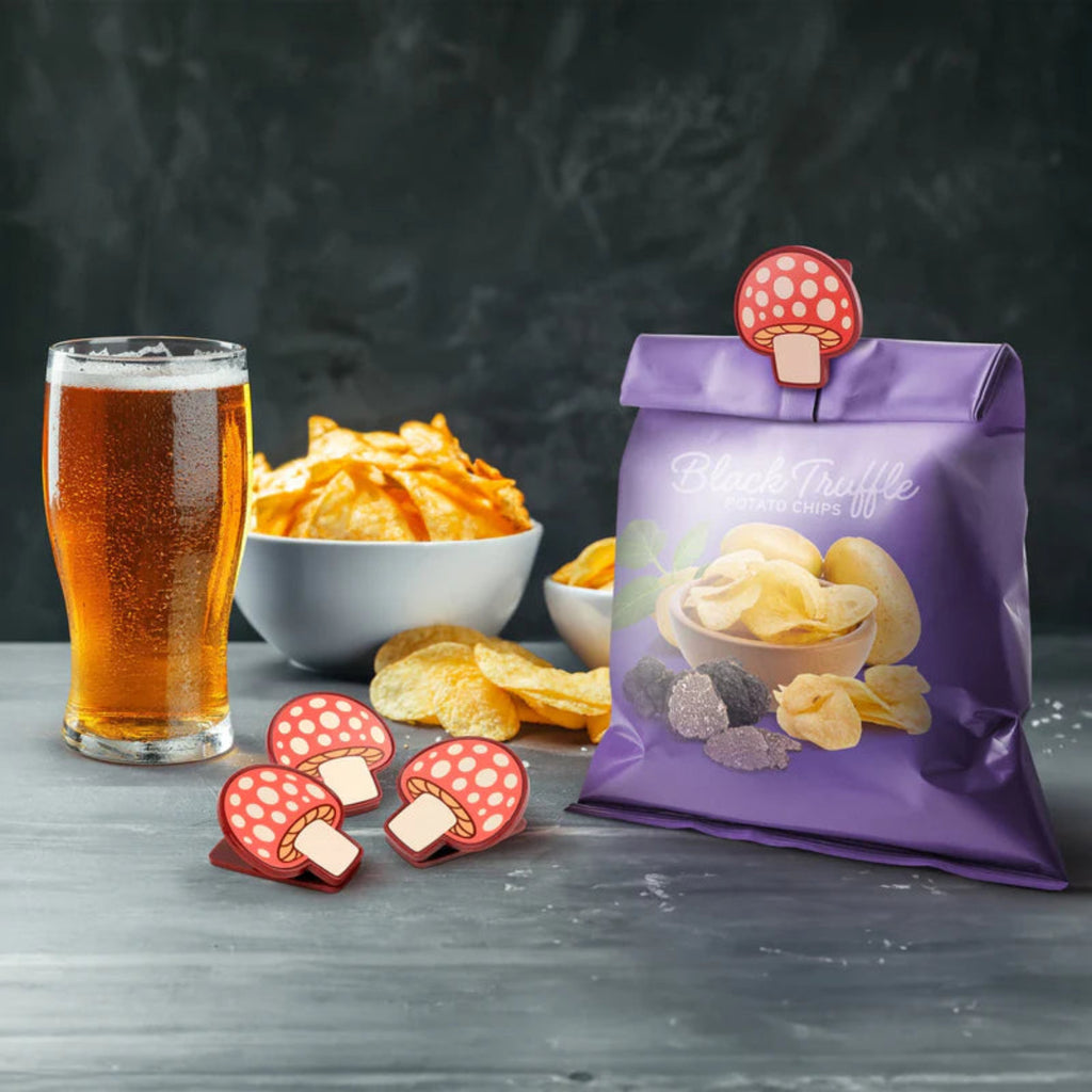 Shroommates Bag Clips in use