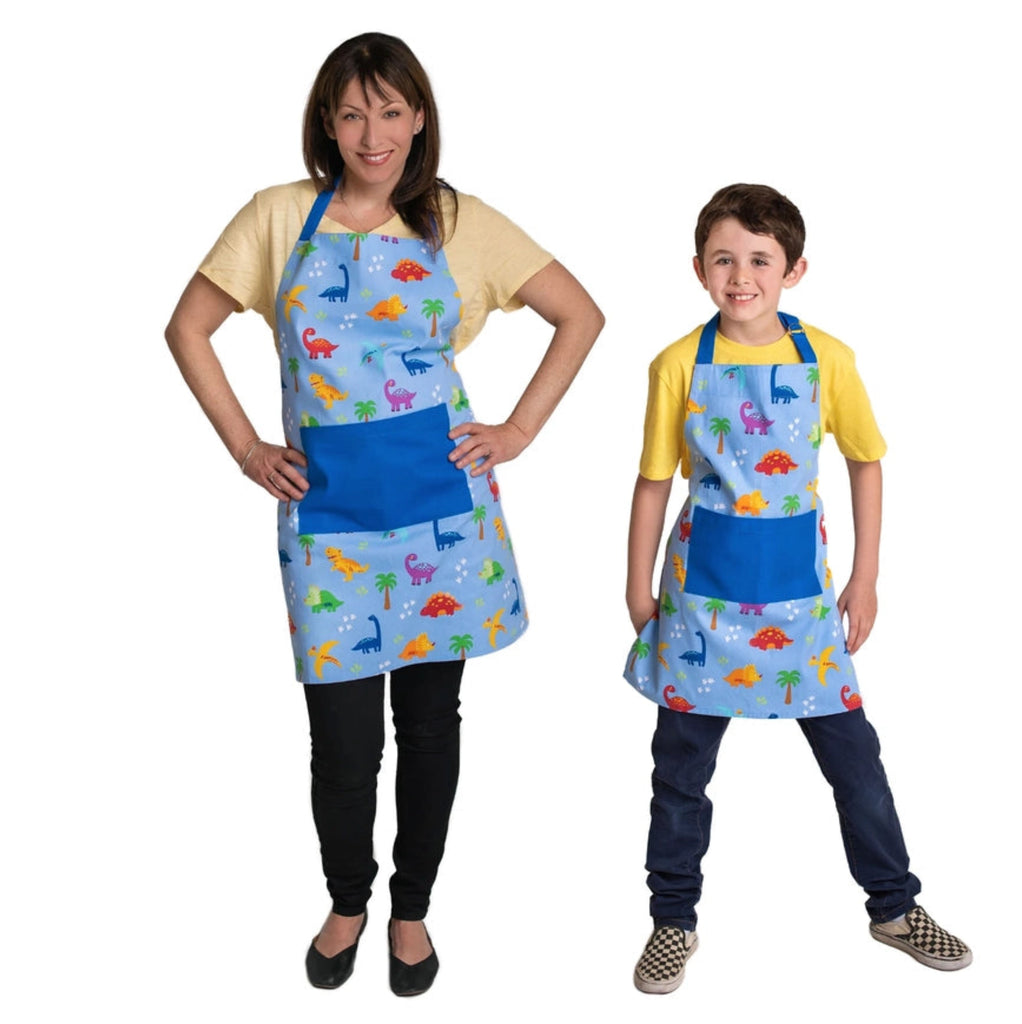 Kid & Adult Apron Set - Dinosaur on models