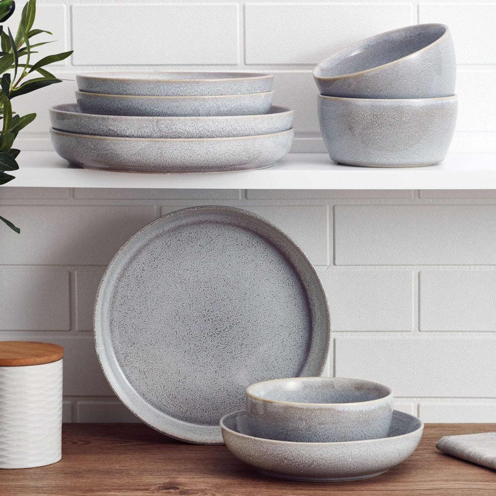 9 piece dinnerware bowl set service for 3 by Mikasa in the kitchen. Huxley Grey.