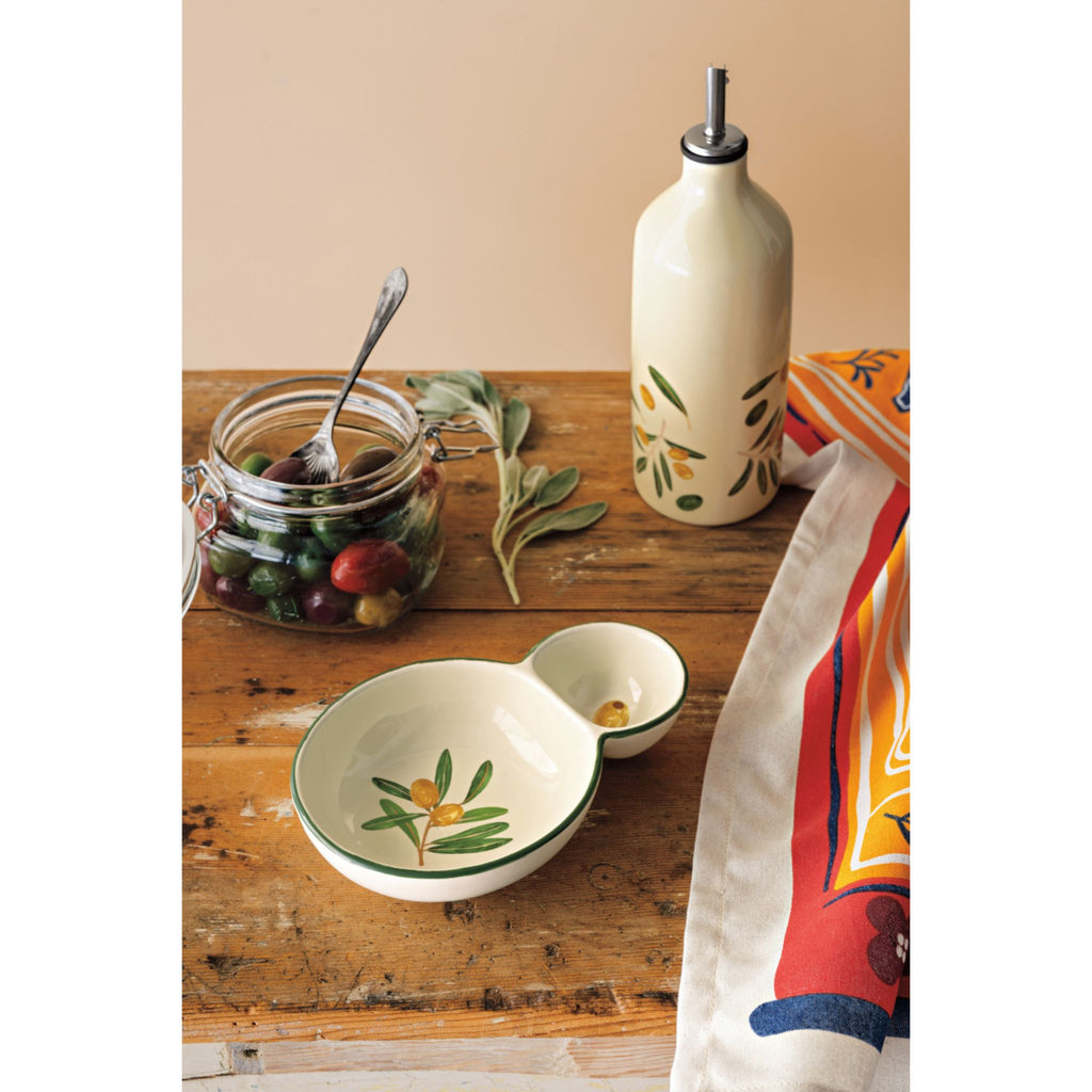 Olive Divided Dish in use