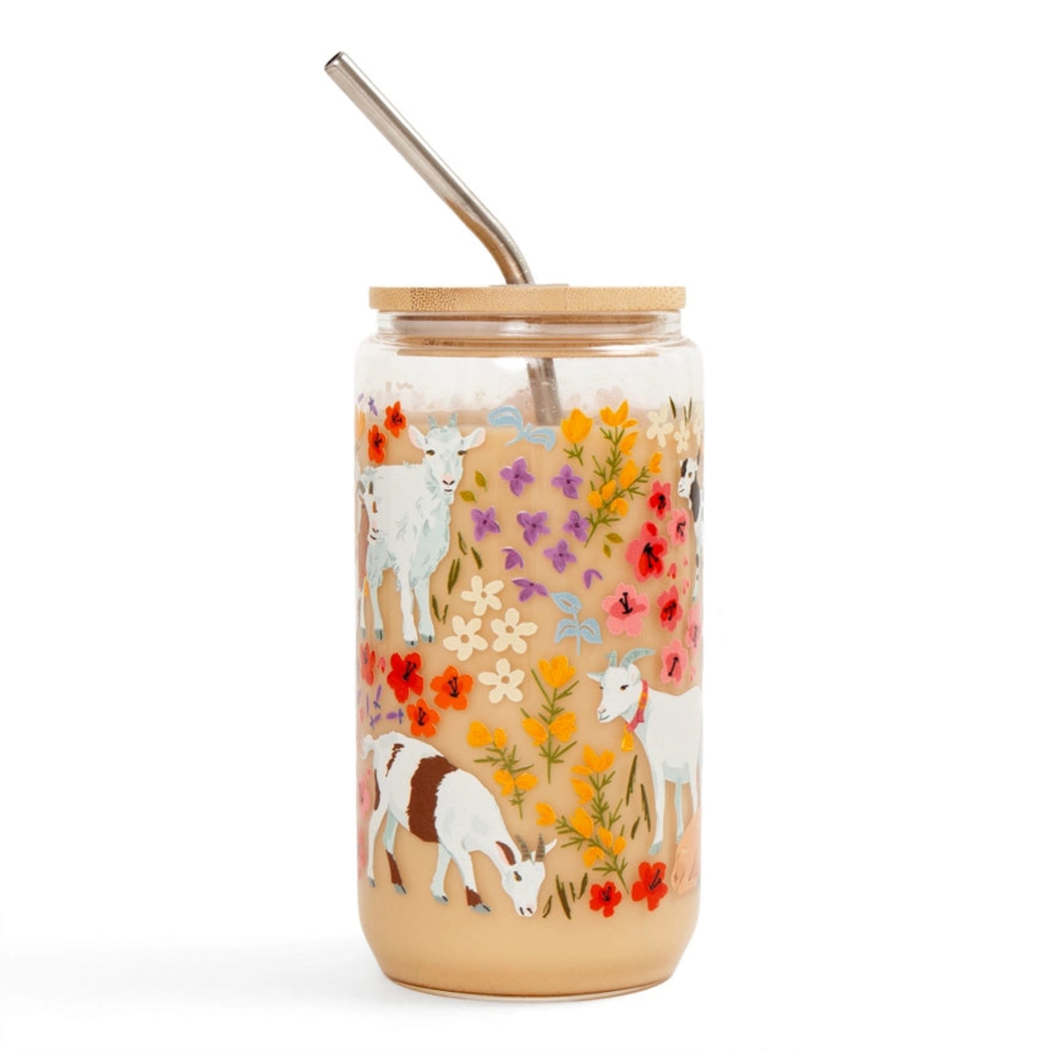 Glass Can - Goats & Flowers