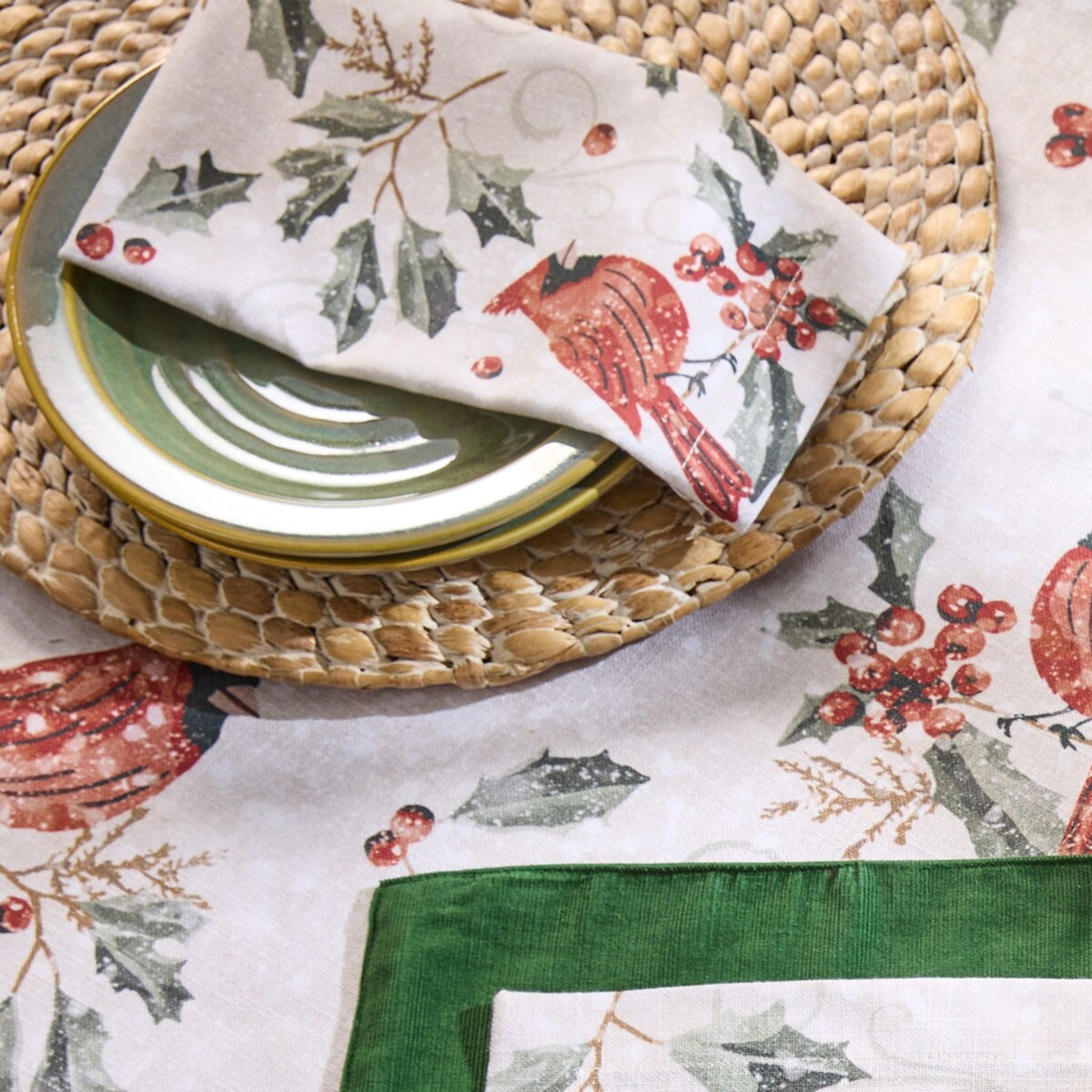 Napkin - Merry Red Birds on tablescape
