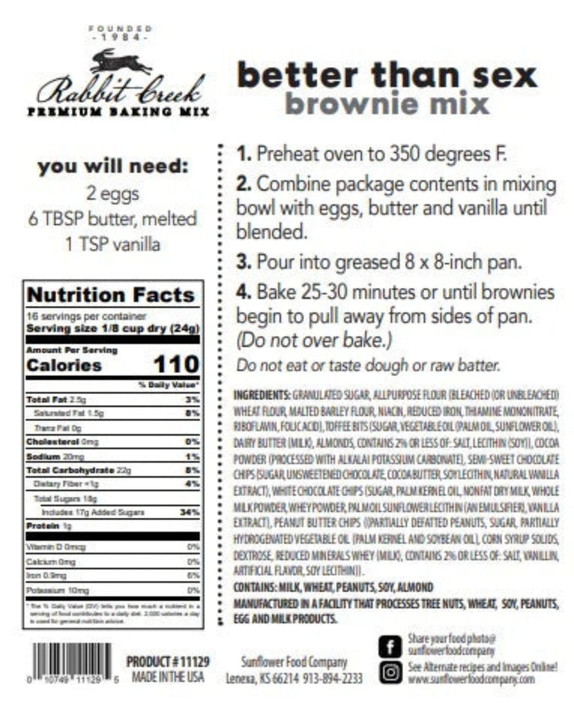 Better than Sex Brownie Mix nutrition info