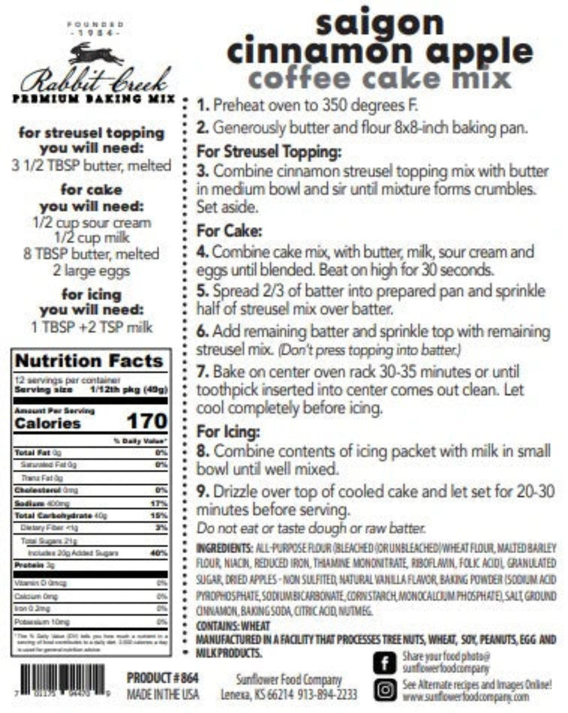 Saigon Cinn. Apple Coffee Cake Mix nutrition info