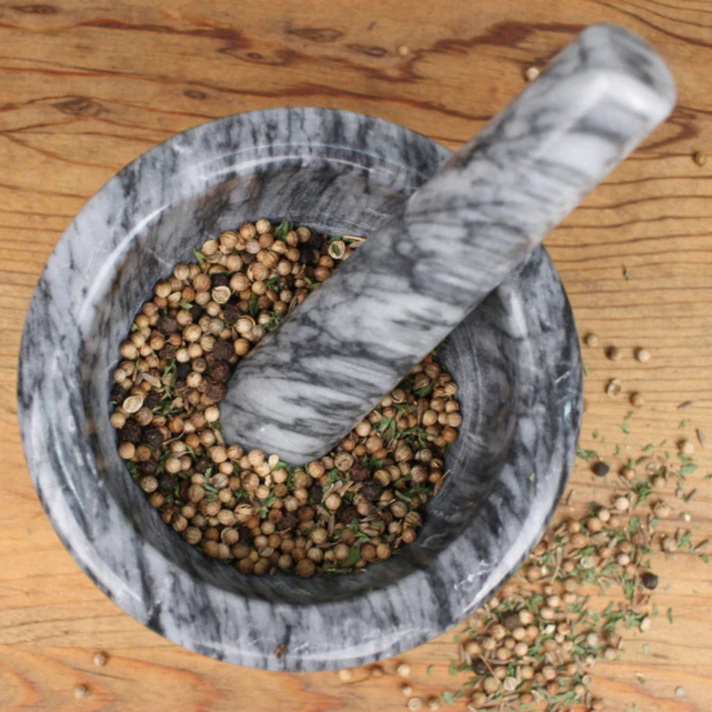 Mortar & Pestle - Grey Marble in use