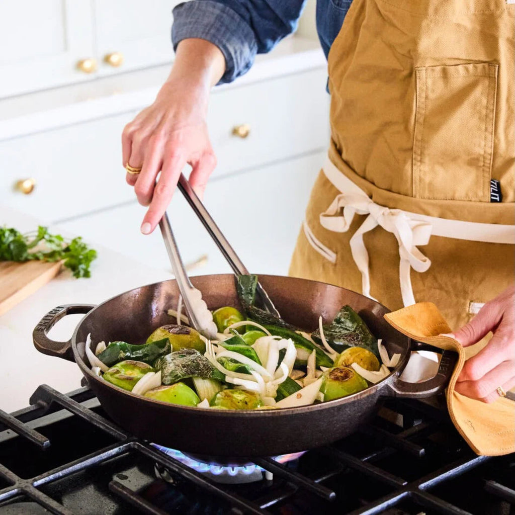 No. 12 Dual Handle Skillet in use