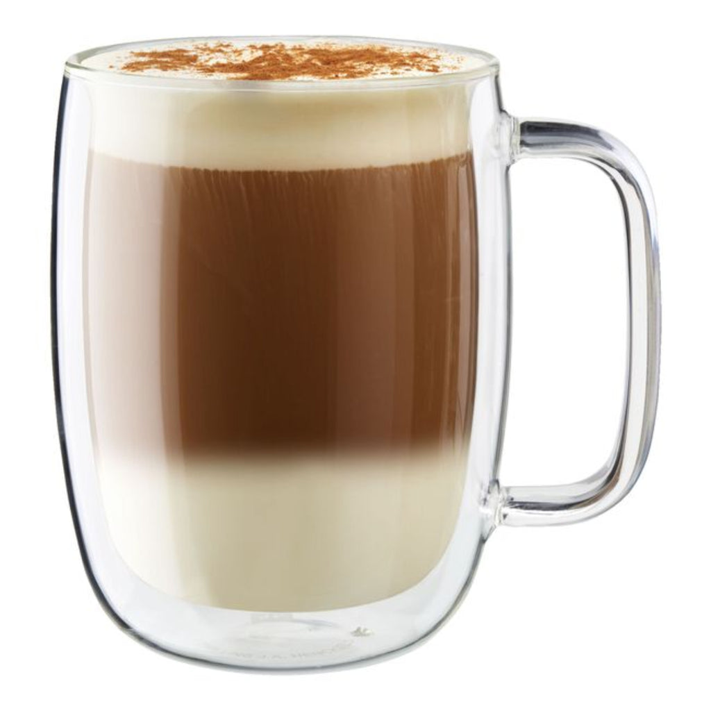 Latte Glass Mug with latte in it