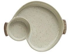 2 Section Stoneware Dish w/Handles