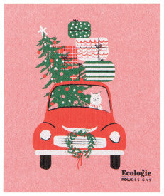 Swedish Dish Cloth - Winter Wheels Cat