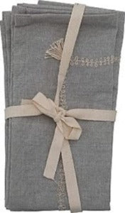 Napkins - Chambray w/ Embroidery, Tassel, & Blue