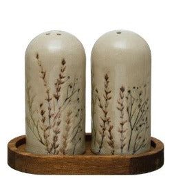 Floral Salt & Pepper Shakers w/Tray